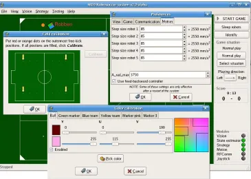 Figure  2.8. -  The interface of the new MI20 system,  showing the main GUI (background),  field  calibration  (left),  preferences  dialog  (right)  and  colour calibration dialog (lower).