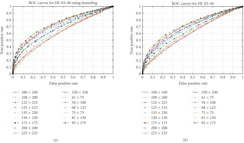 Figure 5: Eﬀect of the image’s region size on the performance of the H-XS-40. (a) Faces aligned using funneling; (b) unaligned faces.