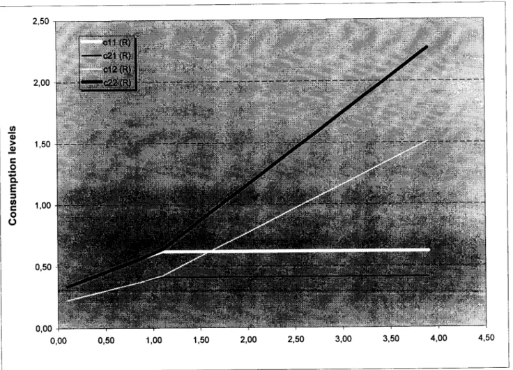 Figure  1.- Optimal consumption levels in the first best allocation 