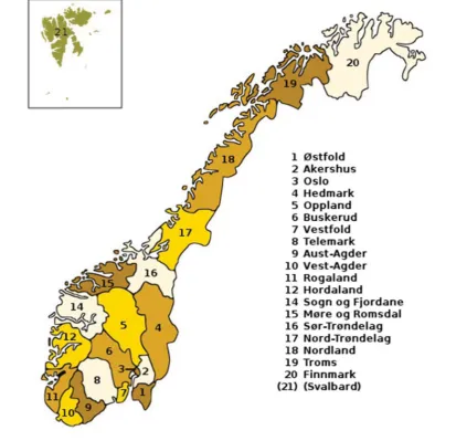 FIGURE 1(Colour online) Map of Norway including the counties.