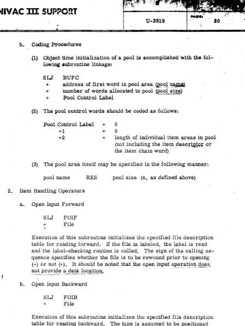 table for quence reading forward. If the file is labeled, the label is read and the label-checking routine is called