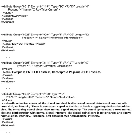 Figure 2: Example of (part of an) XML representation of DICOM object 