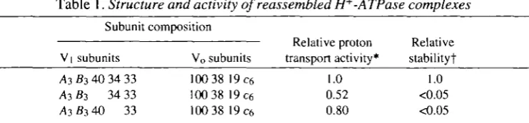Table 1. Structure and activity of reassembled H+-ATPase complexes