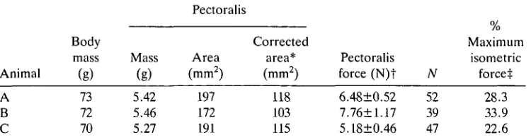 Table 1. Morphological and in vivo force data for three European starlings(Sturnus vulgaris) flying at 13.7m s~' (level flight)