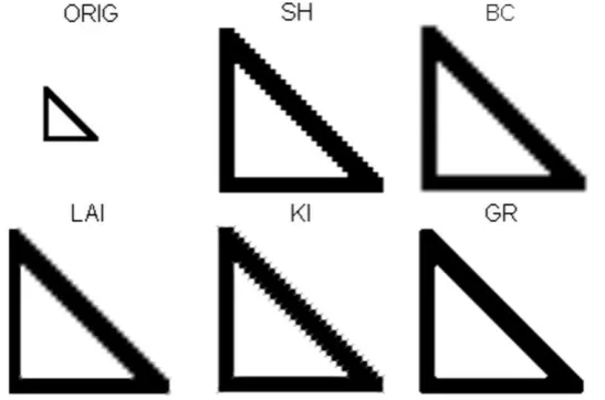Fig. 3. Image interpolation results for F = 3: a) original image, b) SH, c) BC, d) LAI, e) KI, f) GR