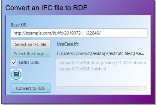 Fig. 6. Screenshot of IFCtoRDF converter’s Graphical User Interface