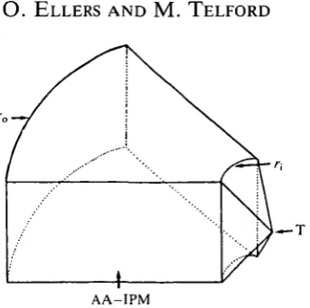 Fig. 4. Further abstraction of the pyramid as a pie-shaped section of a cylinder wallwith a prism-shaped tooth (T)
