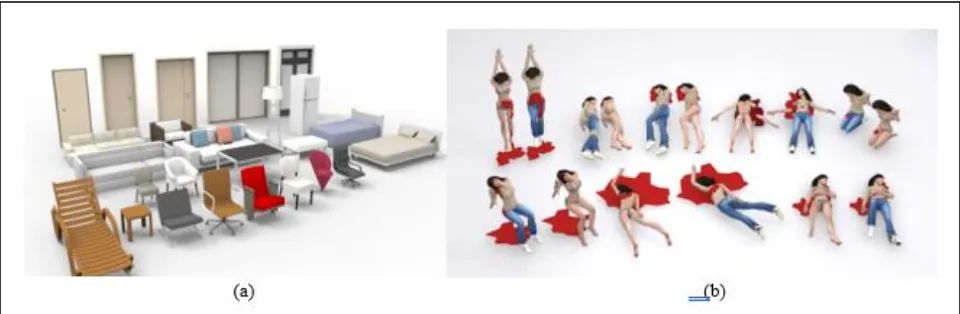 Figure 3. A collection with of 3D models in the crime scene. (a) Furniture models with various shapes