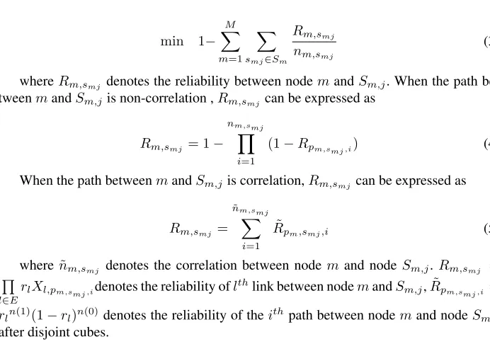 Fig. 1, the total paths between the node , and the node , are 2, the average length is 4,the maximum link utilization is 1