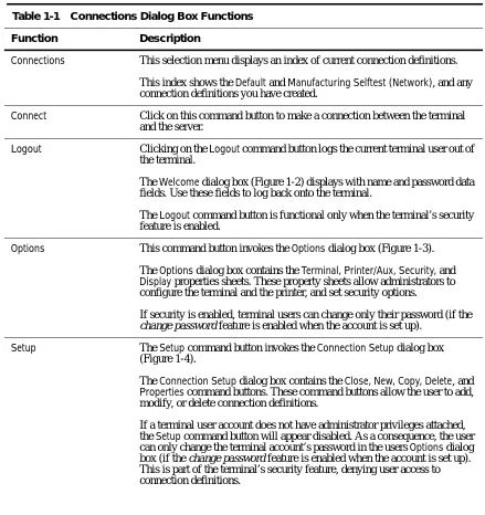 Table 1-1Connections Dialog Box Functions