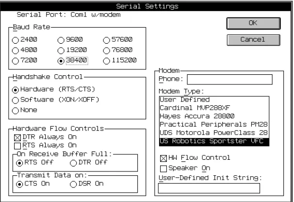 Figure 1-7Serial Settings with Modems Dialog Box