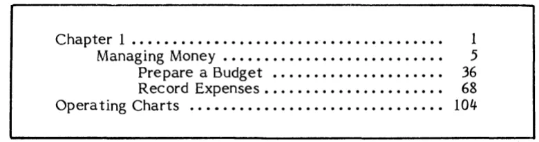 table of the contents shown in the example below. When using this program you need only text and the page numbers