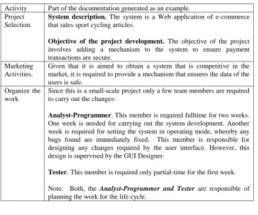 Table 6. Part of the planning-document 