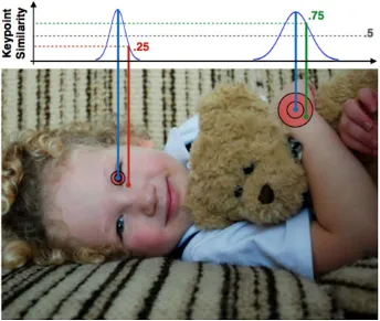 Figure 1.7: Keypoint Similarity (31). The keypoint similarity of left eye is 0.25, the keypointsimilarity of right ankle is 0.75.