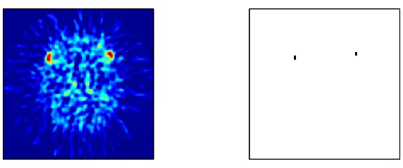 Fig. 4. The source image for n = 9 is displayed on the left image. The manually selectedROIs of arterial veins are displayed on the right image.