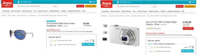 Fig. 1. An screenshot example of two same template-generate Web pages taken from argos.co.uk 