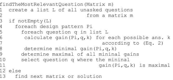 Fig. 5. OQBA pseudo code algorithm for choosing the most relevant question 