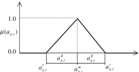 Fig. 1. Symmetric triangular membership function of setup time, ~ a g;i .