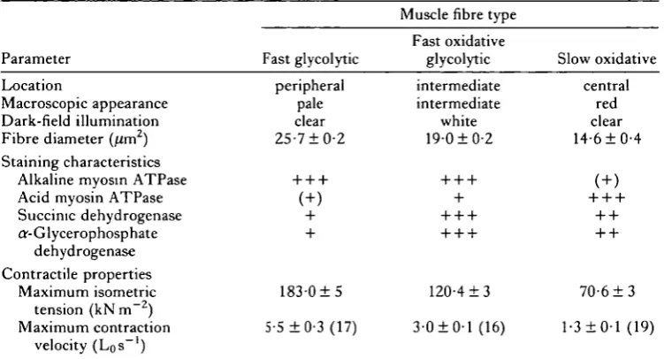 Table 1. Location, histochemical characteristics and contractile properties of thethree fibre types in the iliofibularis muscle of the terrapin Pseudemys scripta elegans