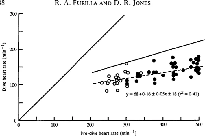Fig. 2. The relationship between the pre-dive heart rate and the first cardiac interval atsubmergence