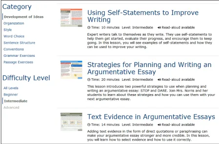 Figure 3.4. Lessons in NC Write. 