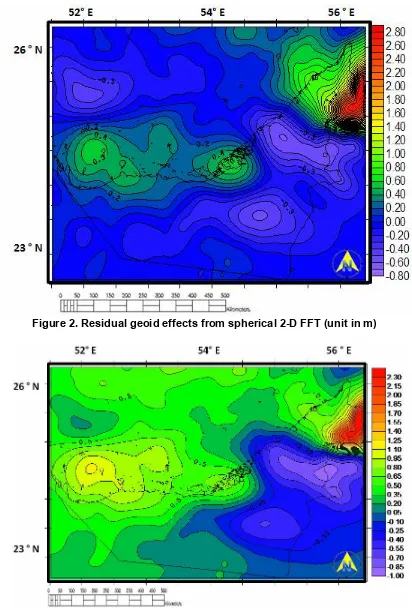 Figure 2. Residual geoid effects from spherical 2-D FFT (unit in m) 