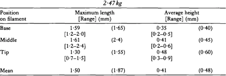 Fig. 5. Typical profiles of the secondary lamellae from three regions of a single filament.The arrowheads indicate water flow direction.