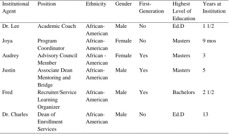 Table 2.2  Institutional Agent Demographic Profile 