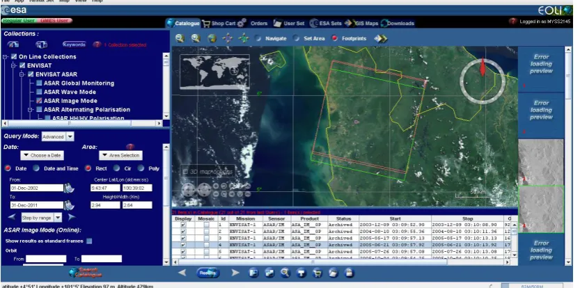 Figure 1.3  EOLI-SA interface for requesting SAR data 