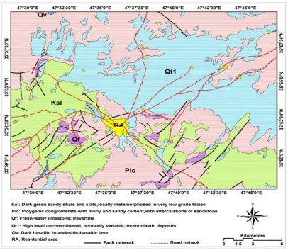 Figure 2.Figure 2. Lithological map of the study area.  Lithological map of the study area.