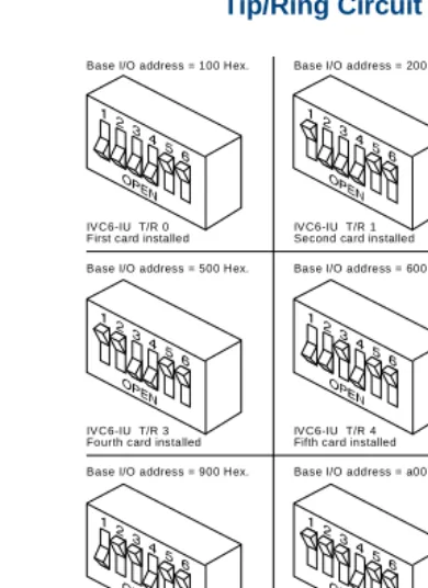 Figure 15.Settings for Switches on the IVP6-IA (AYC29) and IVC6 (AYC10) Tip/Ring Circuit Cards T/R-0 through T/R-7 