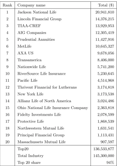 Table 1.5: Top 20 VAs sales leaders for 2013