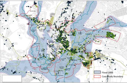 Figure 2: Point (green) indicates community that selected for interview and others (black points) were overall households in studied area