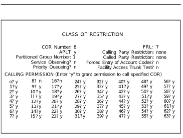 Figure 3-2.System 75/DEFINITY G1 Class of Restriction Form COR 8