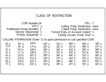 Figure 3-3.System 75/DEFINITY G1 Class of Restriction Form COR 16