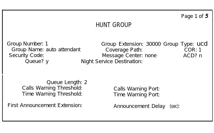 Figure 3-6.Hunt Group Form (Page 1)