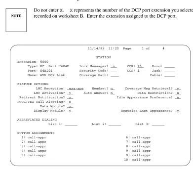 Figure 6-3. Page One of the Station screen for the DCP extension