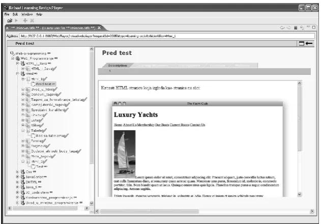 Fig. 10. HTML lesson in the Web programming course generated for “Knowledge Paced” instructional strategy (before the pre-test is passed) 