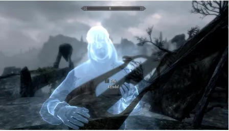 Figure 3.9: The ghost of the bard, Azzadal, a character in Skyrimwill land in a pool and be greeted by this bard upon exiting