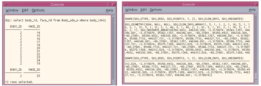 Figure 4: 3D object represented as a set of polygons (left) and as a collection (right) in Oracle Spatial 