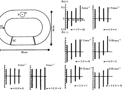 Fig. 4. Determination thresholds for the orientation response. The test chamber is an oval channelspeeds in either direction through the channel