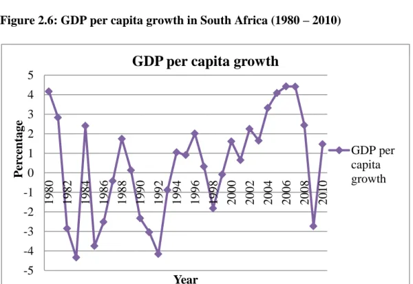 Figure 2.6: GDP per capita growth in South Africa (1980 – 2010) 