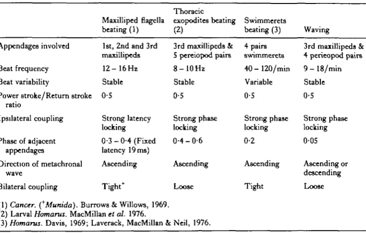 Table 4. A comparison between waving and other metachronal rhythms