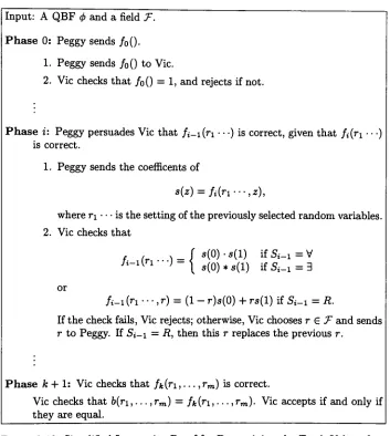 Figure 2.10: Simplified Interactive Proof for Determining the Truth Value of aQBF [Sipser, 365-366]