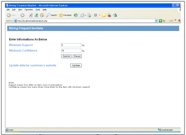 Figure 5.0: A user interface for generating association rules 