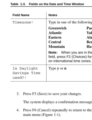 Table  1-3.Fields on the Date and Time Window