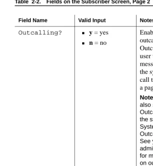 Table  2-2.Fields on the Subscriber Screen, Page 2