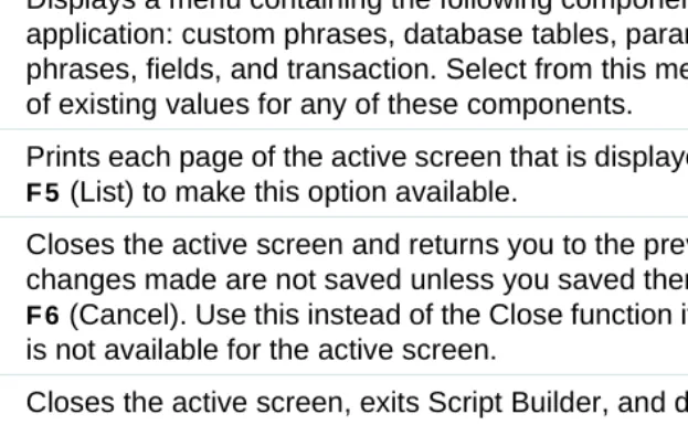 Table 4. Standard Function Keys Command Description