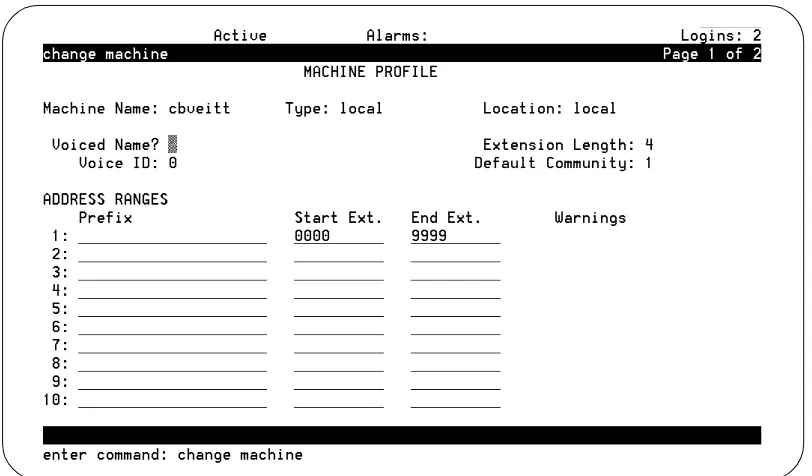 Figure 3.Example of a Lucent INTUITY Screen with a Command Line
