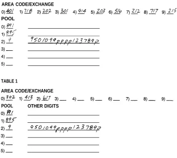 TABLE OAREA CODE/EXCHANGE
